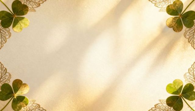 Golden clover border featuring metallic filigree on textured parchment background