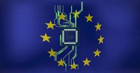 Microchip and Digital Circuit Illustrating European Tech Innovation