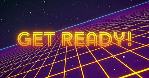 Retro Neon Grid with Get Ready Text for Gaming