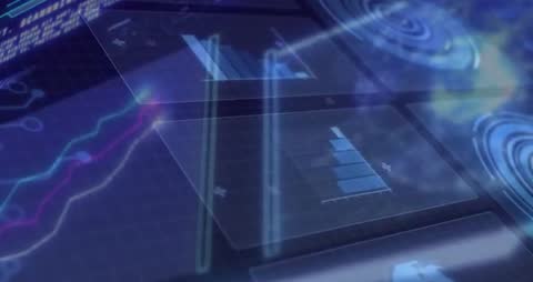 Futuristic Data Interface with Holographic Charts and Globe