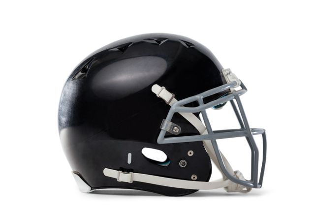 Close up of black sports helmet against white background
