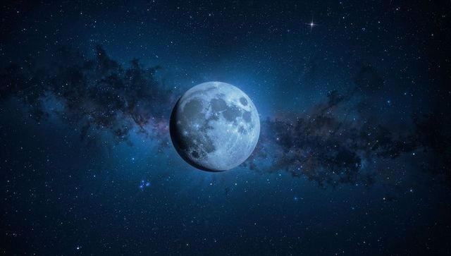 Full Moon with Milky Way and Starry Sky in Deep Space