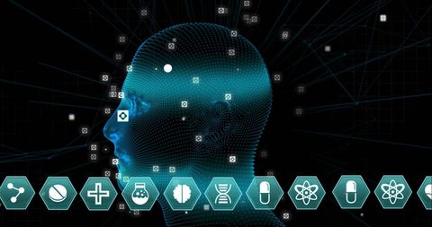 Futuristic Digital Head with Medical Icons - Download Free Stock Images Pikwizard.com