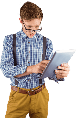 Transparent Computer Enthusiast Using Tablet Expressively - Download Free Stock Videos Pikwizard.com