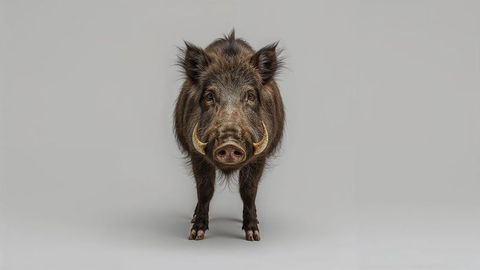 Wild Boar Standing Against Neutral Studio Background