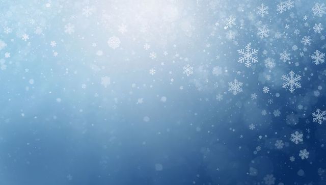Falling ornate snowflakes with bokeh, soft glow and navy gradient winter background