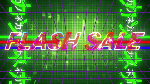 Flash Sale Neon Animated Graphic with Grid Overlay