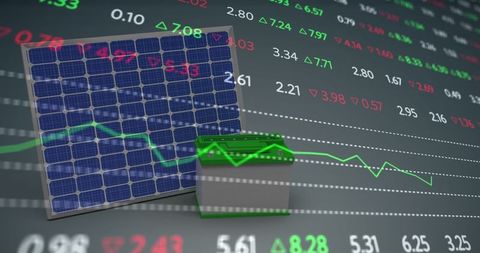 Solar panel and battery amidst stock market data