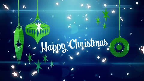 Festive Christmas Greeting with Green Hanging Ornaments