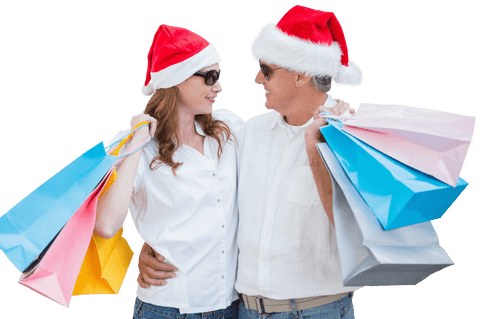 Transparent Christmas Couple with Shopping Bags