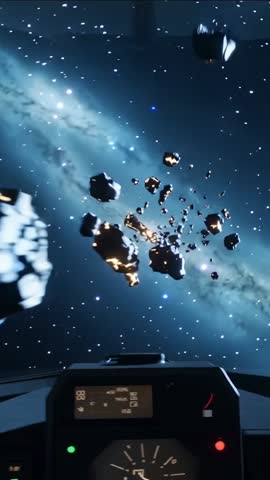 Weaving Through Tumbling Asteroids While Thrusters Engaging — Cockpit Nebula Run