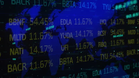 Global Financial Data Display with World Map Overlay