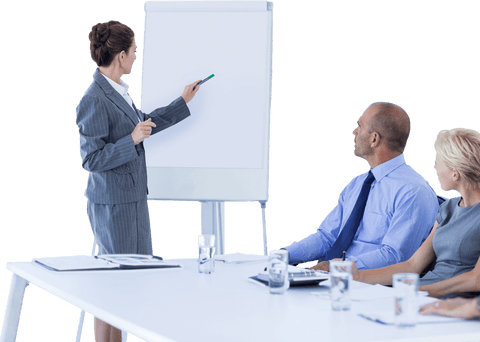 Transparent Business Meeting Presentation with Diverse Professionals