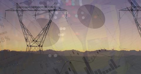 Financial Data Abstract Over Power Lines at Sunset - Download Free Stock Images Pikwizard.com