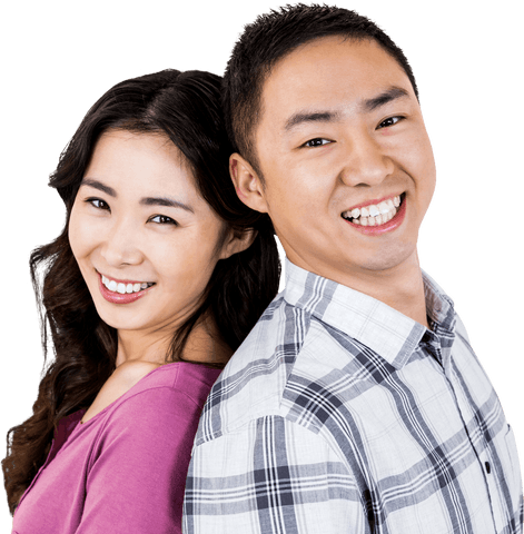 Happy Asian Couple Smiling with Transparent Background