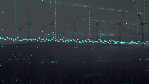 Digital Wind Turbine Field with Data Visualization Overlay
