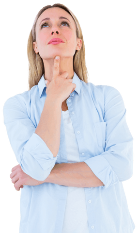 thoughtful blonde woman pondering on transparent background - Download Free Stock Videos Pikwizard.com