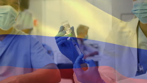 Healthcare Professionals Prepare Vaccine with Croatian Flag