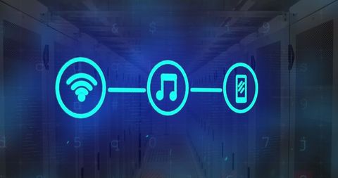 Digital Network Icons Overlay in Server Room - Download Free Stock Images Pikwizard.com