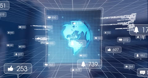 Digital Overlay of Social Media Network Icons on Global Grid