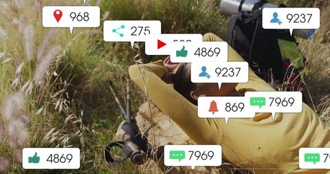 Woman Enjoying Nature with Social Media Notification Overlays
