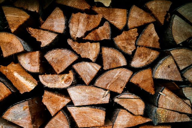 Pile of cut wooden logs showing natural grain and texture. Perfect for creating rustic home decor themes, illustrating nature and forestry content, or background images in woodwork and craft designs.