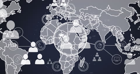 Global Digital Network with Communication Icons