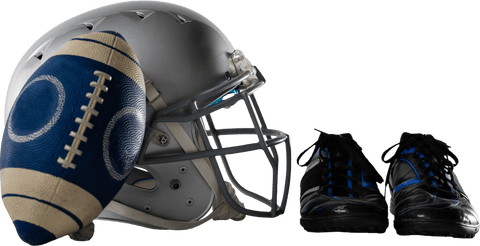 American football equipment featuring helmet on transparent background