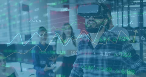Businessman Viewing Financial Trends with VR Technology
