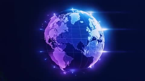 Digital Earth with Neon Grid and Pulsing Nodes in Cosmic Space