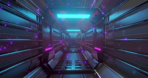 Futuristic Neon Tunnel with Glowing Particles in Motion