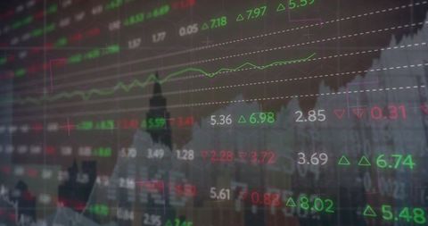 Abstract Financial Data Overlaid on Cityscape