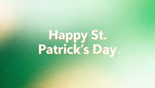Happy st. Patrick's day greeting on green-cream grainy halftone gradient background