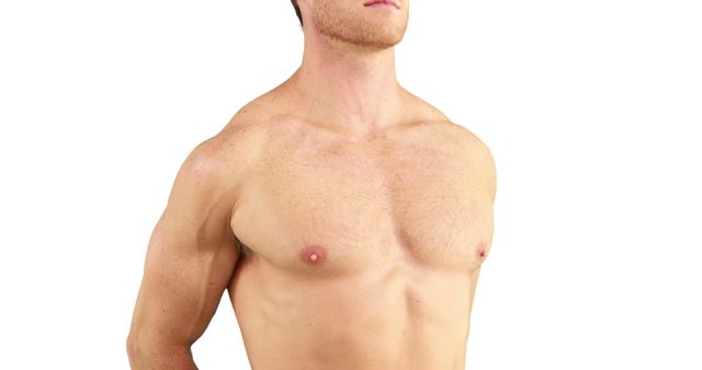 A shirtless Caucasian young man stands confidently, showcasing his upper body, with copy space - Download Free Stock Photos Pikwizard.com