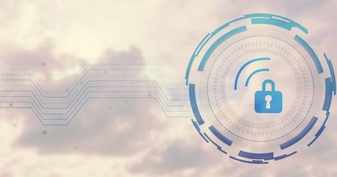 Securing cloud connectivity with wireless lock icon in futuristic hud interface