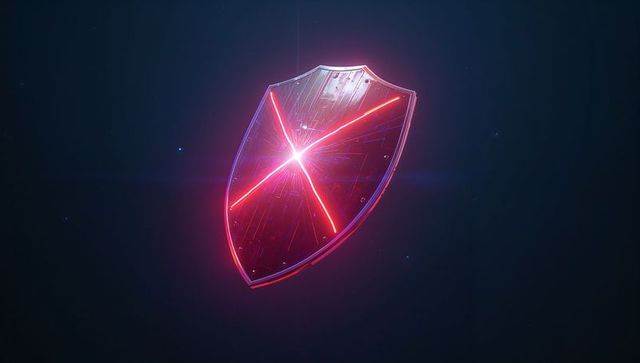Futuristic neon shield emitting red glowing lines
