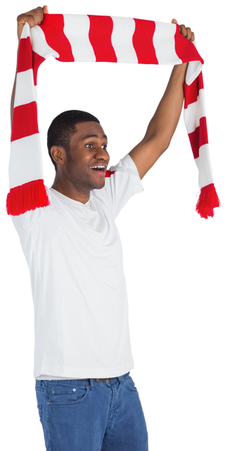 Transparent Enthusiastic Football Fan with Red and White Scarf - Download Free Stock Videos Pikwizard.com