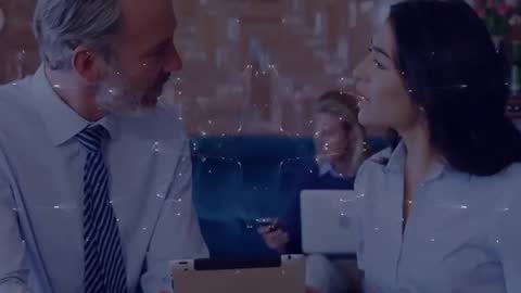 Colleagues Analyzing Digital Data With Futuristic Interface