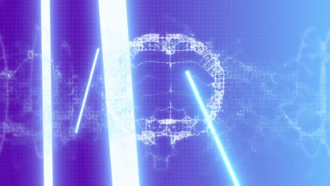 Animated Brain with Neon Waves on Violet Background