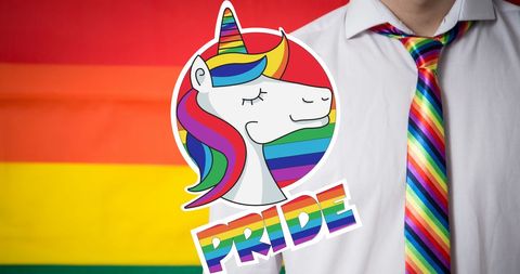 Rainbow unicorn pride theme with tie for lgbt equality