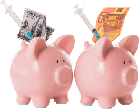 Transparent Piggy Banks with Syringes and Banknotes Illustration