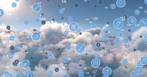 Digital Network Interfaces Floating Over Cloudscape - Download Free Stock Images Pikwizard.com