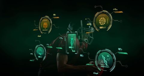 American Football Player with Futuristic Data Interface