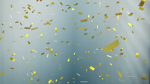Golden Confetti Falling on Blue Background Festive Animation