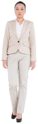 Serious Asian Businesswoman Standing with Confidence on Transparent Background