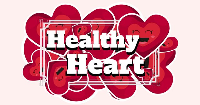 Vector image of heart shape smiling emoticons with healthy heart text, copy space. World heart day, raise awareness, prevent and control cvd, encourage heart-healthy living, healthcare.