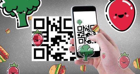 Online Shopping and Nutrition with QR Code Food Icons