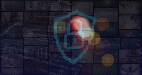 Digital padlock with traffic light overlays for cybersecurity theme