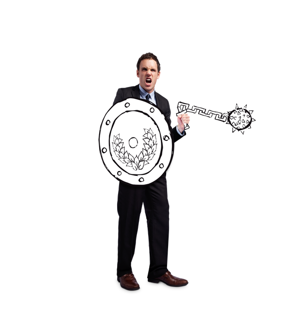 Energetic Businessman with Shield and Mace on Transparent Background - Download Free Stock Videos Pikwizard.com