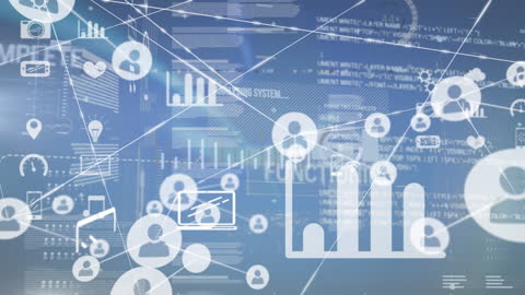 Futuristic Digital Interface with Networking Icons and Data